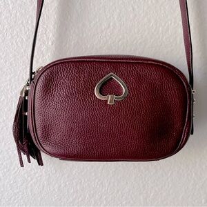 Kate Spade Pebbled Leather Crossbody Should Purse Bag-Burgundy/Maroon-Preppy-Wmn